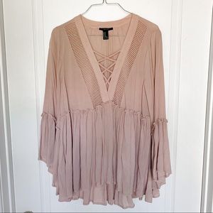 Forever 21 Pink Criss Cross V-Neck Flowy Blouse